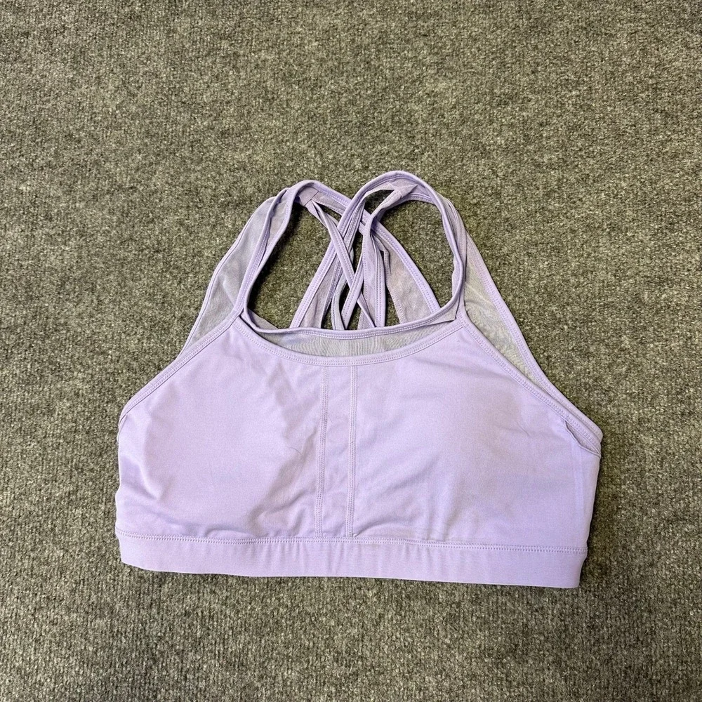 Fabletics Sports Bra Womens Size M Purple Strappy Mesh Back Athletic Yoga Gym